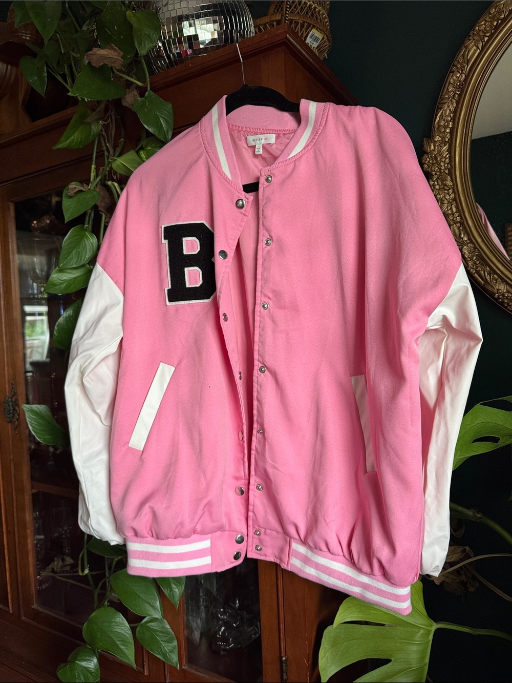 Better Be Pink and White Varsity Jacket with 'B' Patch